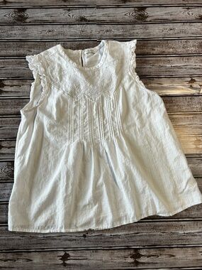 Lucky Brand White Sleeveless Eyelet Pintuck Tank